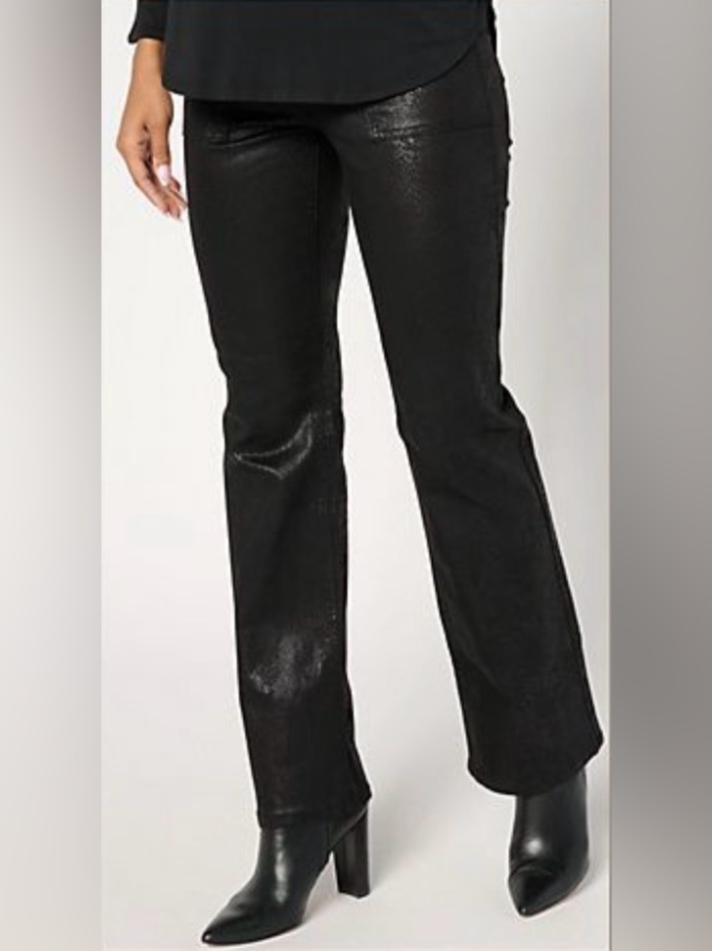 NWT Nicole by Nicole Miller Snakeskin Black Coated Boot Cut Jeans 12P